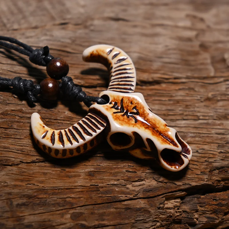 アクセサリー OX JEWELRY GLASS CORD and NECKLACE Tribal Necklace | Ox Head Pendant | Ox Head Choker | Ox
