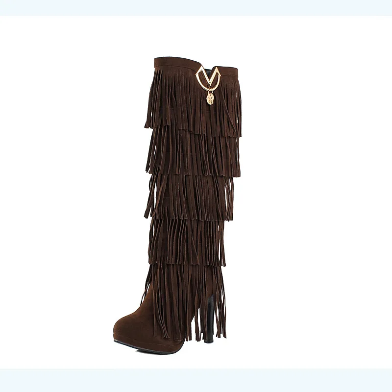

Dropshipping 2019 New Women Over the knee Boots high heels Shoes Suede Fringe Womens Winter Boots Shoes Autumn zapatos de mujer