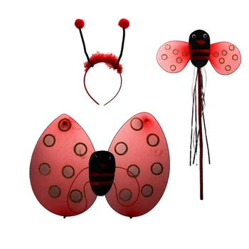 

2 X 3Pc Kid Girls Ladybug Set Wing Wand Headband Costume Dress-up Birthday Party