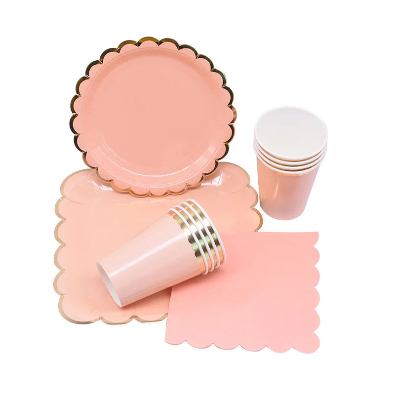 44Pcs/set Gold Star Orange Pink Cups Plates Napkins Disposable Party Tableware For Baby Shower Wedding Birthday Party Decoration