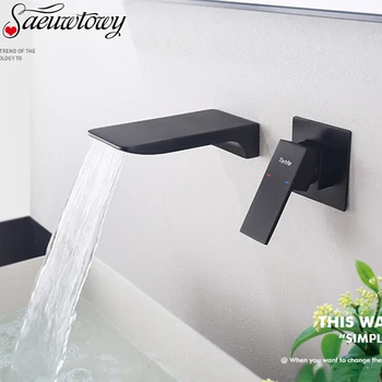 

Matt Black Wall-Mounted Waterfall Cold And Hot Water Mixing Crane Bathroom Sink Faucet Bathtub Faucet Shower Faucet Chrome Style