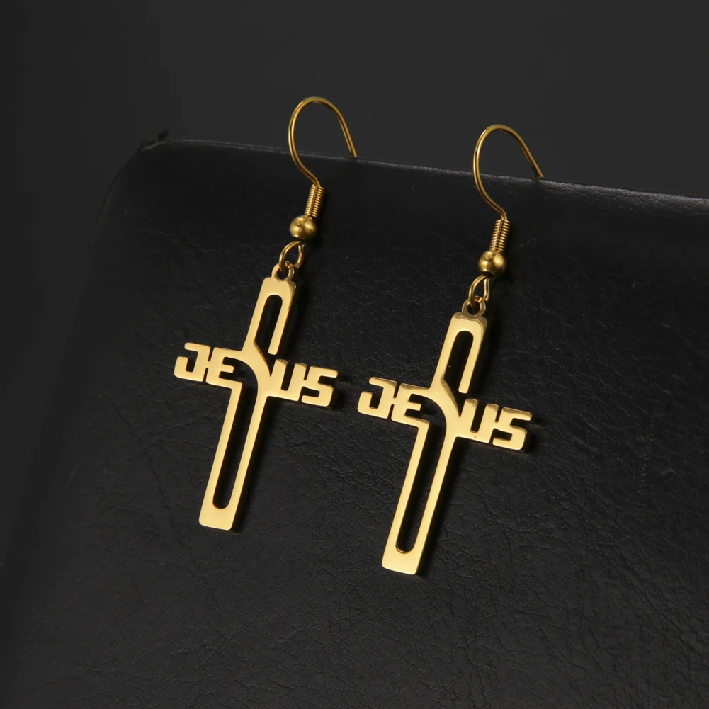 Cazador Christliche Jesus-Kreuz-Ohrhänger für Damen, Edelstahl-Schmuck, Tropfenohrringe, Muttertagsgeschenk