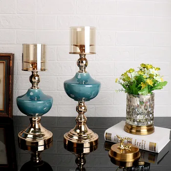 

European Metal Candlestick Candle Decoration Old Retro Gold Glass Wind Light American Soft Home Decoration Ornaments