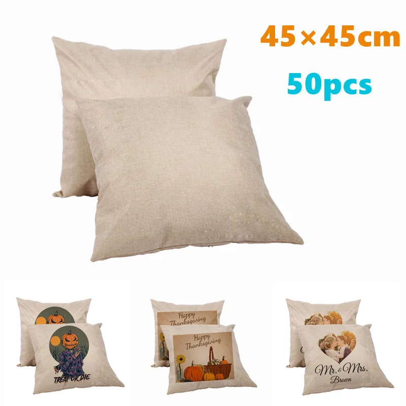 USA 50pcs Linen Sublimation Heat Transfer Blank Pillow Case Cushion Pillow Cover 