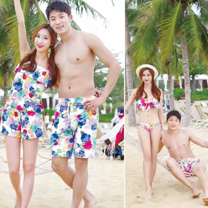 

New Style Special Offer Bathing Suit Couples Beach Spa Resort Even Split Type Bikini Three-piece Set Tour Bathing Suit Male Fift