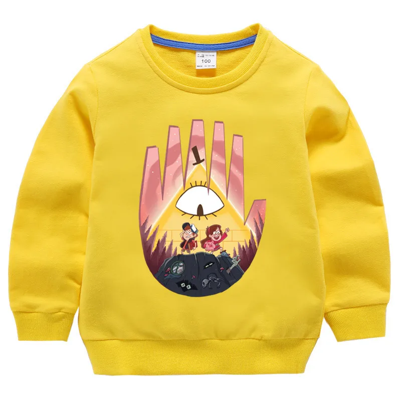 Детская Гравитация падает на медаль Диппер печати хлопковые толстовки с капюшоном для девочек детский хлопковый пуловер Топы для маленьких мальчиков осенняя одежда - Цвет: T127G-yellow