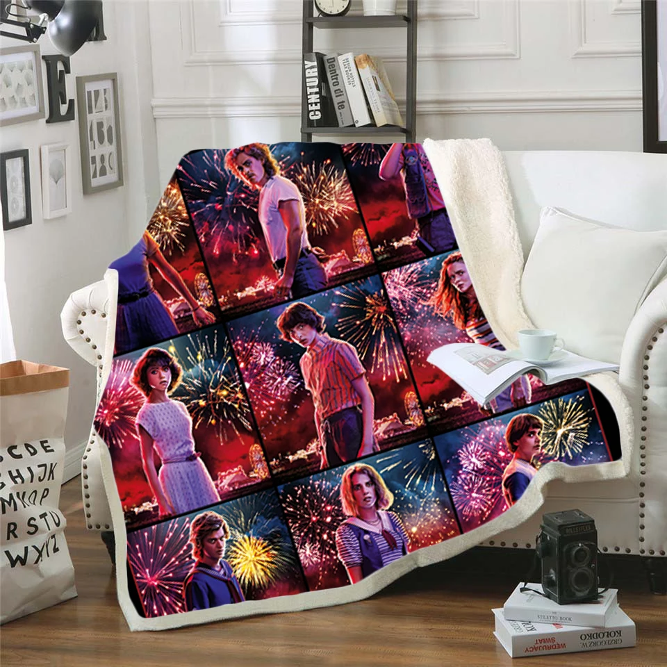 Manta polar de felpa con estampado 3D de stranger things para adultos, edredones a la moda para el hogar y la Oficina, edredón lavable, manta informal para niños, 006
