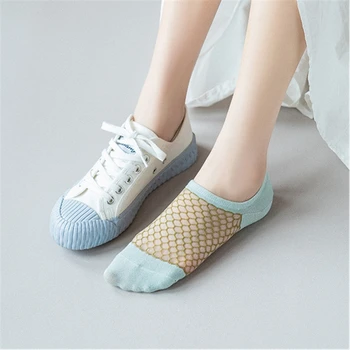

nEW Women Silicone non-slip invisible Socks Summer Solid Color Fishnet Ankle Boat Socks Female Cotton Slipper No show Socks