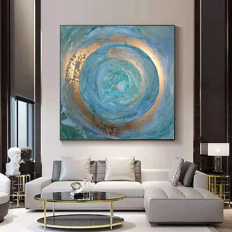 

Abstract Poster Golden Circle Blue Wall Art Canvas Painting Scandinavian Poster And Prints Nordic Modern Home Decoration Cuadros