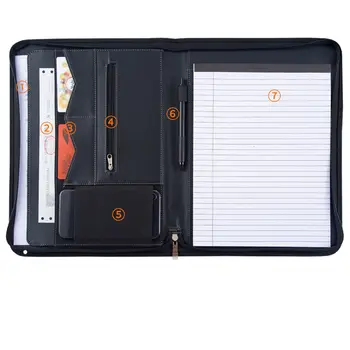 

Blue Leather File Folder Organizer a4 Conference Portfolio Bags Zipper Document Folder Case with Phone