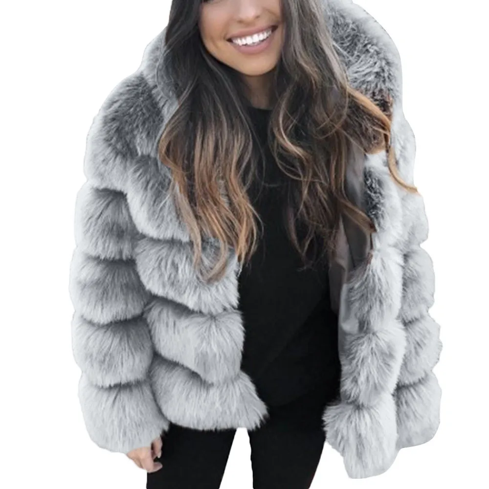 Женская модная роскошная норковая шуба из искусственного меха, зимнее пальто с капюшоном, новая куртка из искусственного меха, теплая толстая верхняя одежда, куртка chaqueta mujer - Цвет: Серый
