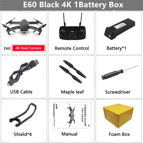 Дрон E60 RC с 4K HD камерой FPV Wi-Fi функция удержания высоты Selife Дрон складной Квадрокоптер Vs E58 E520 SG106 M69 дроны - Цвет: 4K Black 1B Box