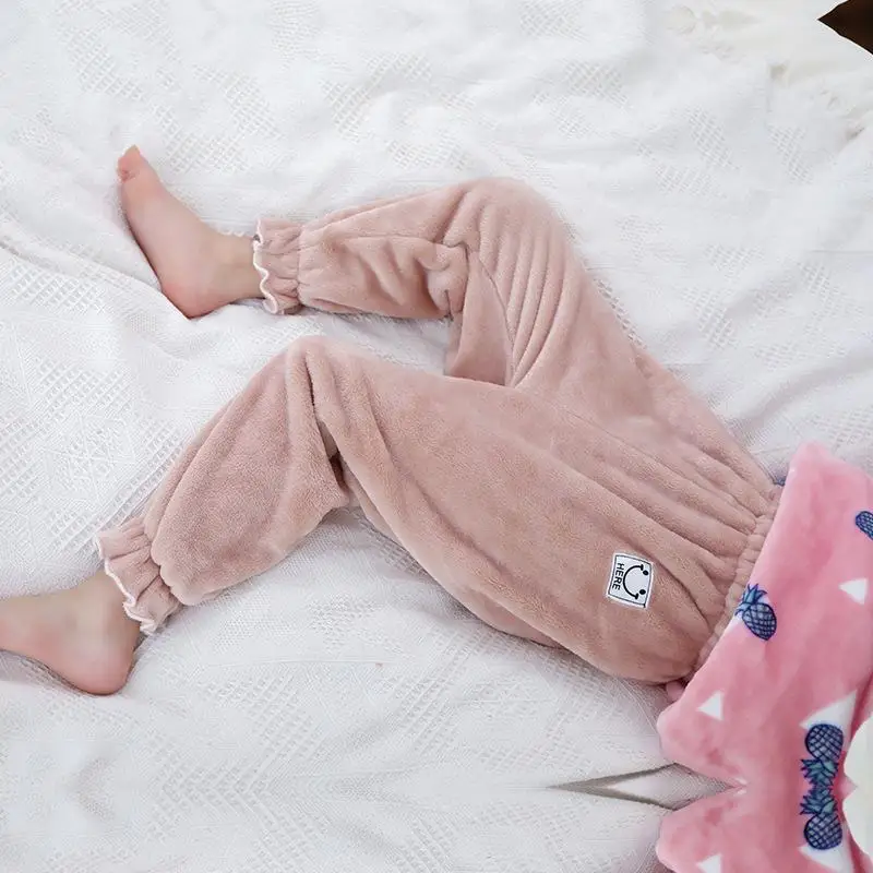 Фланелевые штаны для сна; Детские домашние штаны; рост 110-160 см; для зимы; 1156 - Цвет: Розовый