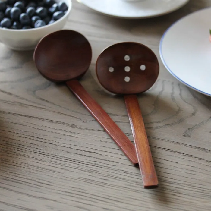 phoebe nees chafing dish spoon with bamboo handle colander Handmade Japanese style wooden restaurant kitchenware | Дом и сад