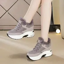 Новинка года; женские зимние кроссовки; теплые кроссовки на платформе; повседневные удобные женские туфли из плюша; женские кроссовки на танкетке; Feamle ZZ-197