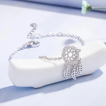 925 Sterling Silver Zircon Dreamcatcher Feather Charm Bracelet &Bangle Jewelry For Women Girls Party Accessories sl193