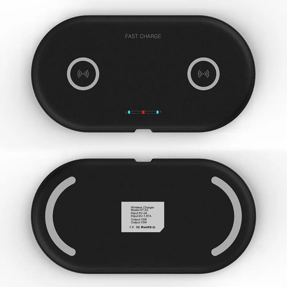 Двойное 10 Вт Qi Беспроводное зарядное устройство для iPhone X XS MAX XR samsung S10 S9 huawei P30 для Airpods двойное сиденье быстрая Беспроводная зарядная площадка