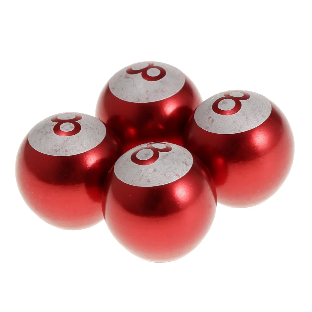 Red 4pcs Car Wheel Tire Air Valve Stems Caps 8 Ball For Car Bicycle Motor
