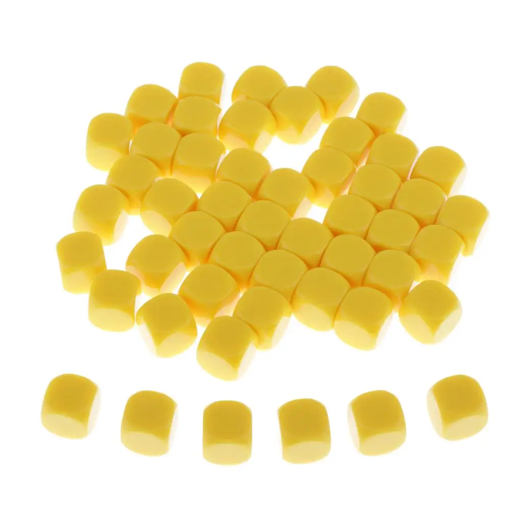 16MM Yellow Acrylic Blank Dice for DIY Sticker, Math Counting, Alphabet Numbers Puzzle Building Blocks Making, Pack of 50