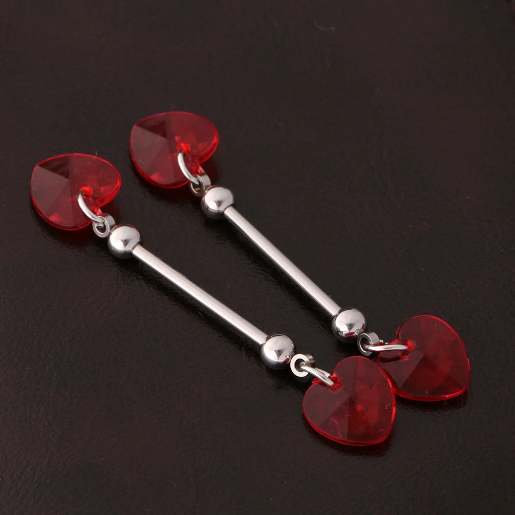 2Pcs Women Stainless Steel Red Heart Shield Nipple Bar Barbell Body Piercing