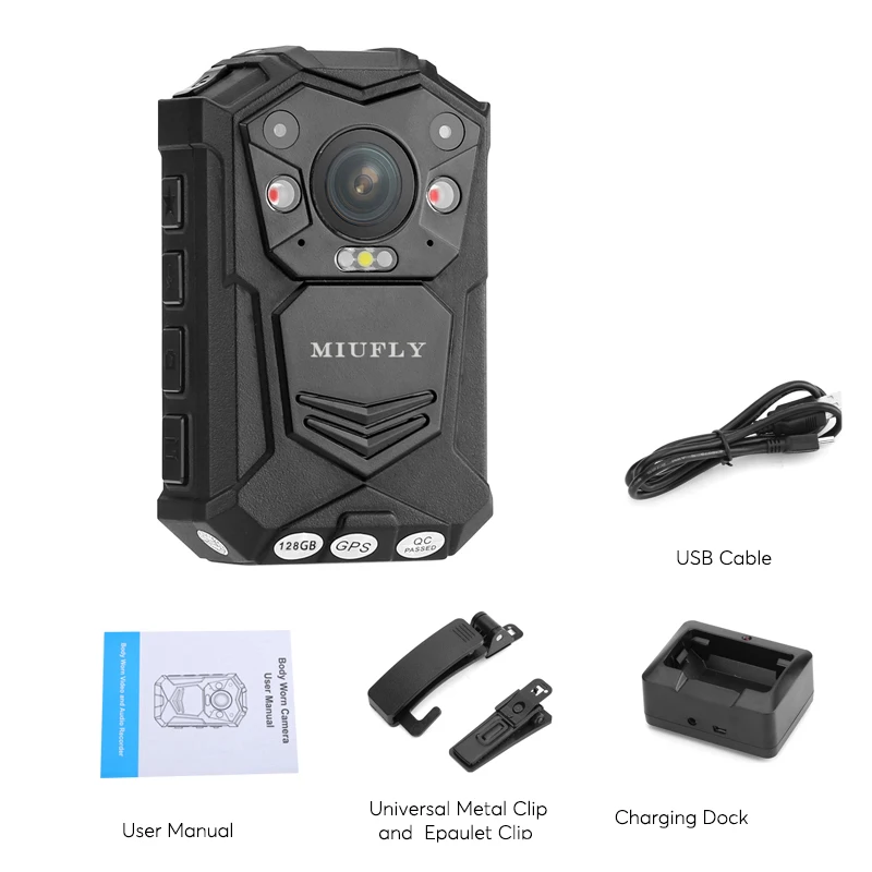MIUFLY 1296P HD для полицейских Камера для правоохранительных органов с 2-дюймовым Дисплей, Ночное видение, встроенный 128 gb Оперативная память и gps