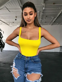 

Neon Summer Body Top 2020 Summer Square Neck Basic Sleeveless Rompers Womens Jumpsuit Sexy Bodycon Bodysuit Women