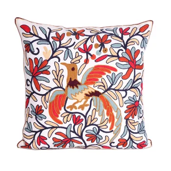 

Embroidered Factory Direct Selling Cotton Canvas Full Version Chain Yarn Phoenix Embroidered Sofa Cushion Festive Marriage Pillo