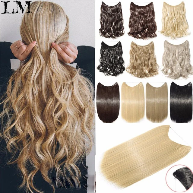 

LiangMo Hair Extensions Invisible Ombre Bayalage Synthetic Natural Flip Hidden Secret Wire Crown Grey Pink
