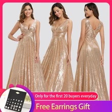 Вечернее платье Золотое ТРАПЕЦИЕВИДНОЕ элегантное с v-образным вырезом без рукавов с молнией сзади длинное в пол вечернее платье