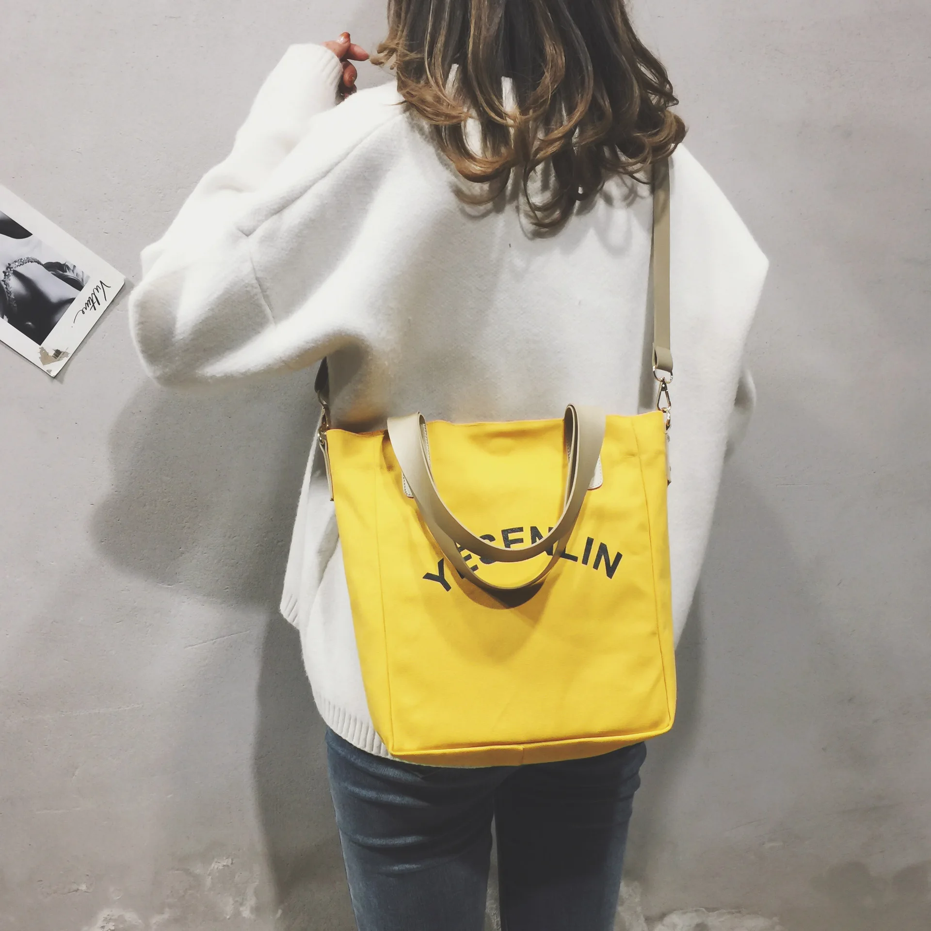 

INS Hot Selling Harajuku-Style Canvas Shoulder Bag Printed Letter Canvas Bag Simple Versatile Hand Canvas Large Bag