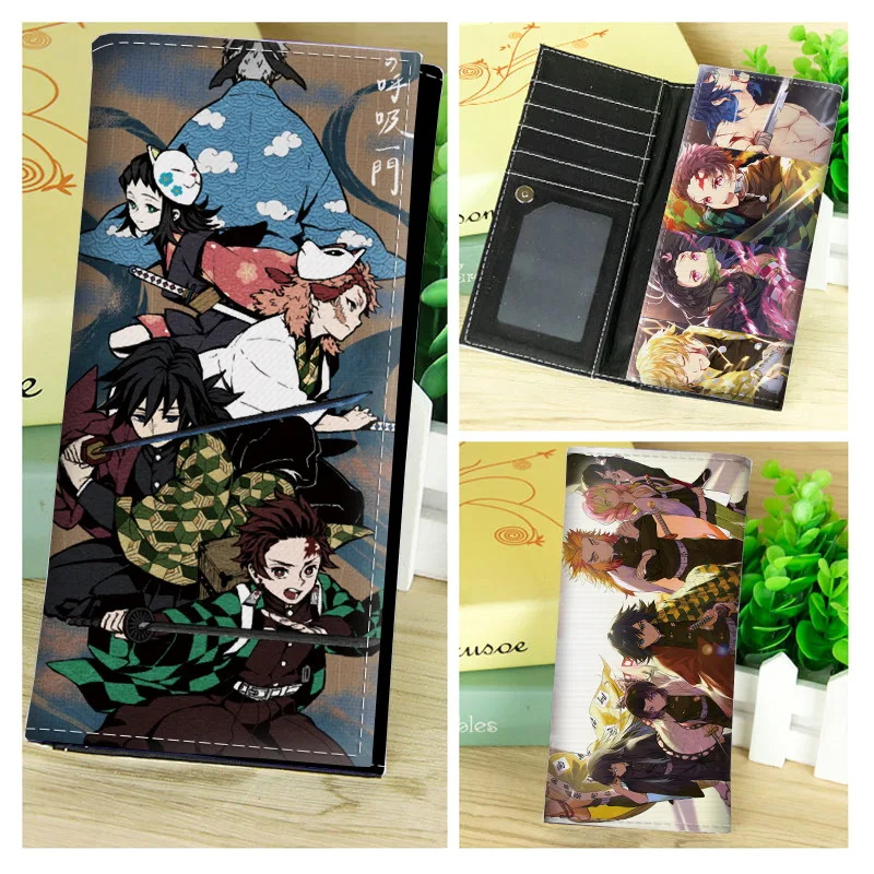 Женский длинный короткий кошелек Kimetsu no Yaiba с изображением демона, держатель для карт, кошелек с отделением для монет, мультипликационный кошелек Kamado Tanjirou на молнии