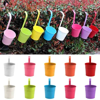 

10 PC Metal Colors Flower Hanging Pot Flower Pots Outdoor Metal Iron Hanging Balcony Planter 10 Pcs Different Colourful Vase #L4