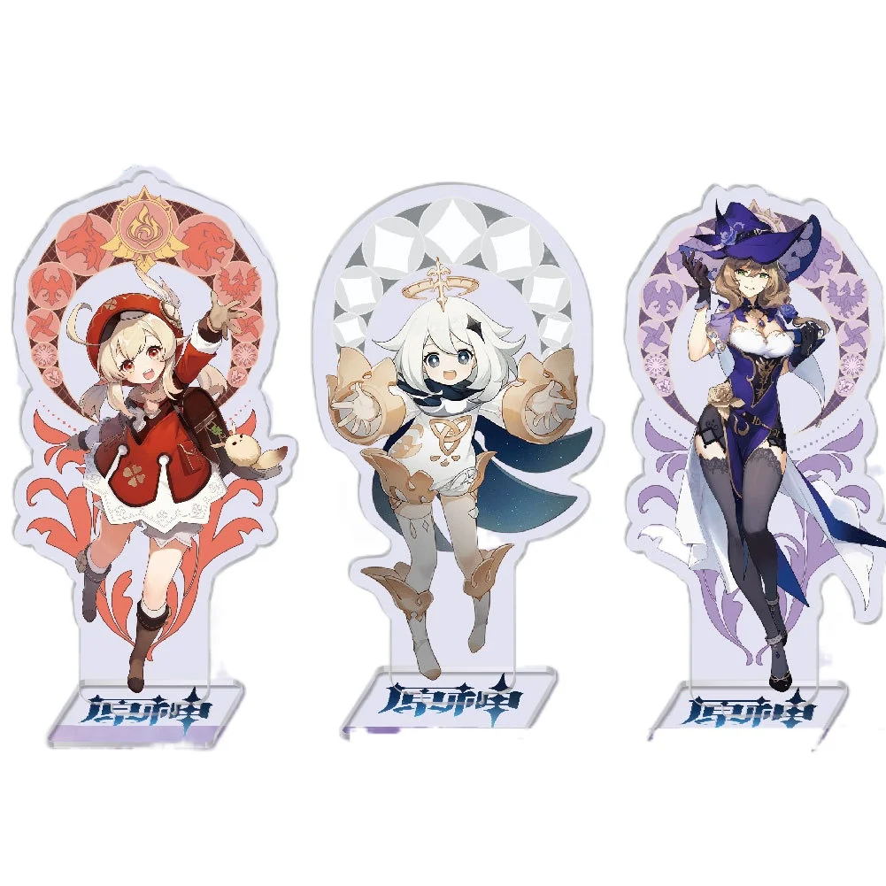 Gra Genshin Wpływ Zhongli Mona Xinyan Cosplay Charakter Bohater Motyw Stojak Model Płyta Akrylowe Kształty Model Dekoracja Biurka Fani Prezent