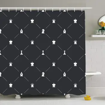

Shower Curtain Set with Hooks 60x72 Sign King Black Dark for Classical Pattern Rook White Chess Signs Symbols Textures Symbol