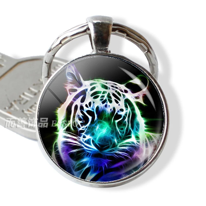 Тигр животное стеклянный купол на брелок кабошон металлический брелок кольцо Король леса Модные аксессуары ювелирные изделия кулон подарок