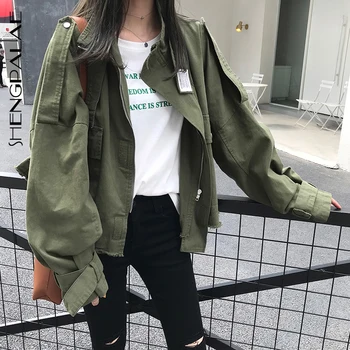 

SHENGPALAE 2020 Spring Autumn Windbreaker Long Sleeve Turn-down Collar Loose Tooling Jacket Long-sleeved Thin Casual Top ZA4956