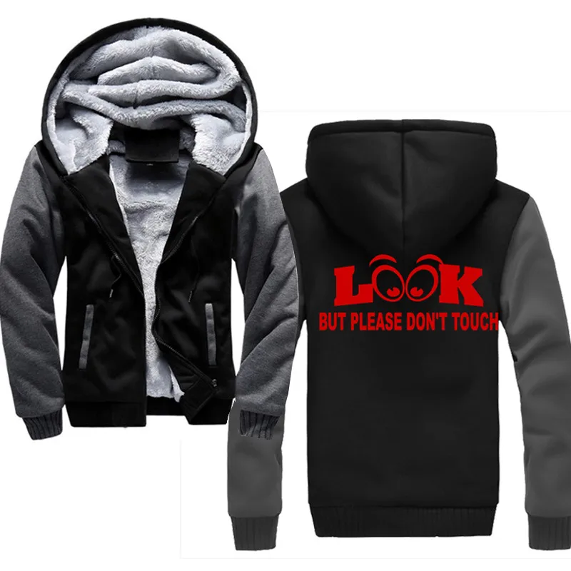 Посмотрите, пожалуйста, не трогайте Забавный карман с капюшоном Толстовка с длинным рукавом на молнии тонкое пальто мужской пиджак