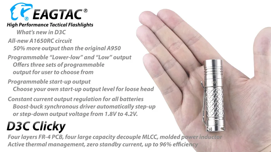 EAGTAC D3C Ti XM-L2 U4 светодиодный фонарик супер яркий 800LM EDC Мини фонарь 16340 CR123A Ограниченная серия