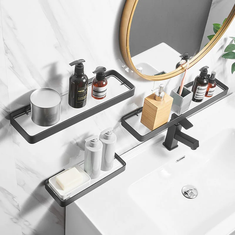 Bathroom Shelf Aluminum Square Shower Shelf Glass Shower Black Finish Storage Basket Storage Rack Bathroom Accessory