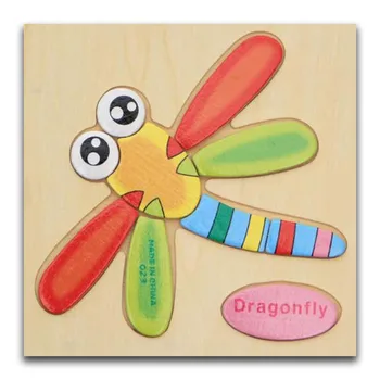 

Baby Toy Wooden Puzzle Cute Cartoon dragonfly Animal Intelligence Kids Educational Gift Brain Teaser Children Shapes Jigsaw