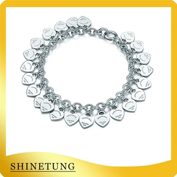 

1: 1 S925 Sterling Silver Heart Bracelet, Classic Fashion Multi Heart Pendant Bracelet, logo women jewelry holiday gift.