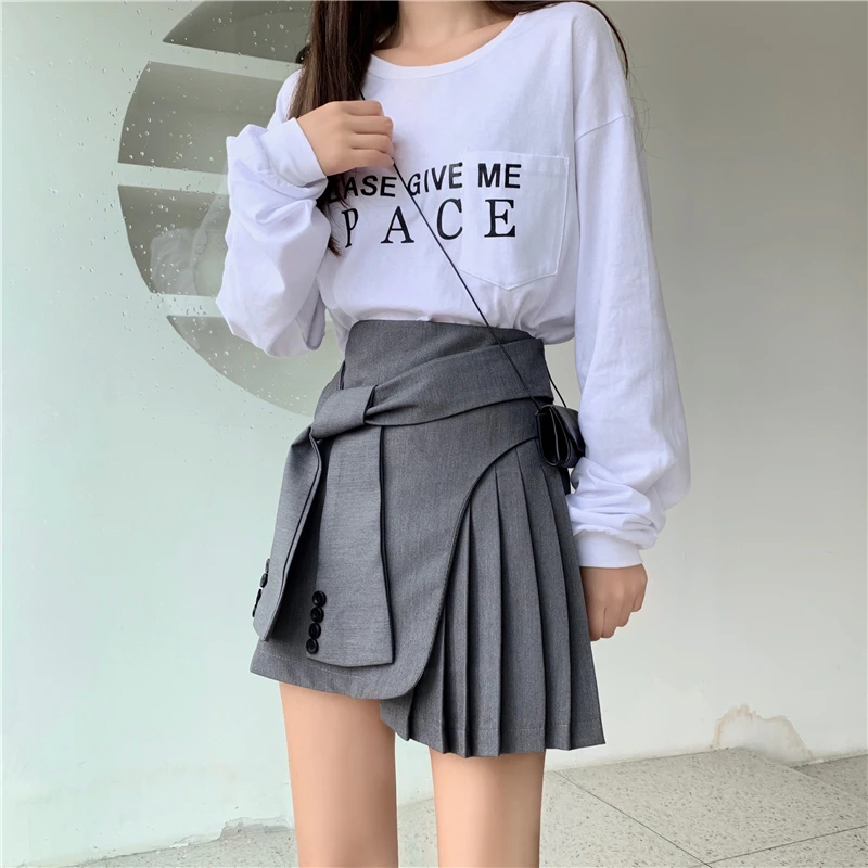 Корейская Новая женская Ulzzang короткая модная повседневная однотонная дизайнерская шикарная трапециевидная Женская юбка подчеркивающая индивидуальность