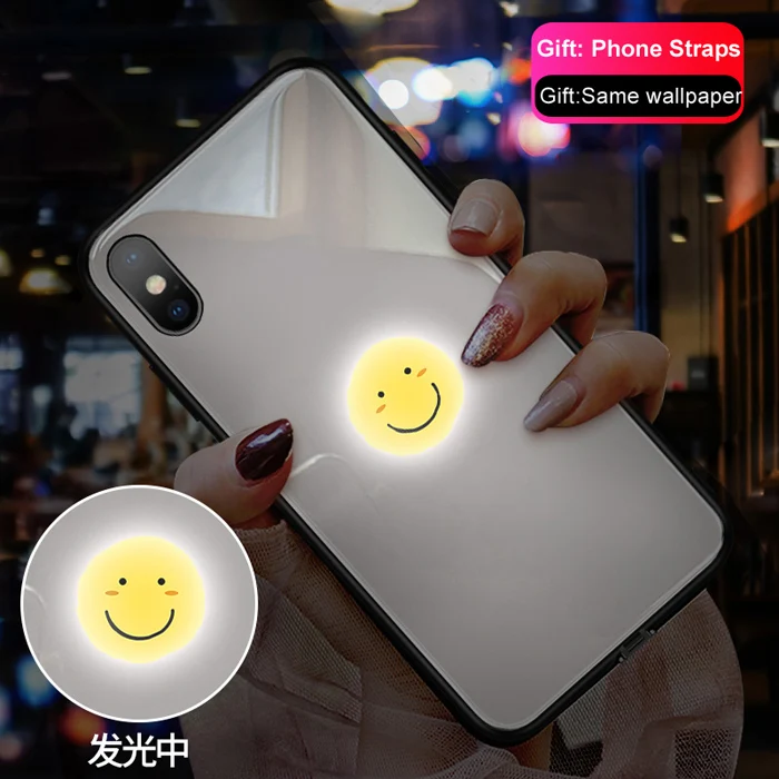 Светящийся чехол Vpower для iPhone XS Max, светящаяся стеклянная задняя крышка для iPhone XR, чехлы из ТПУ с мягким краем, силиконовая стеклянная крышка