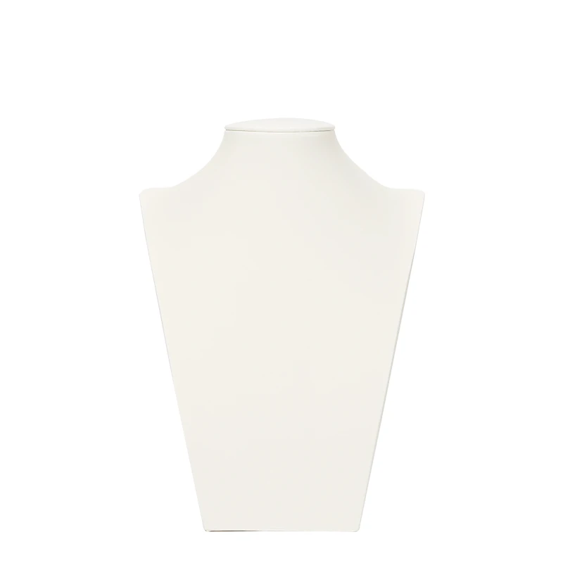 

Off-white Smooth Texture Leather Brushed Bust Portrait Jewelry Display Rack For Pearl Necklace Pendant Long Chain Window Storage