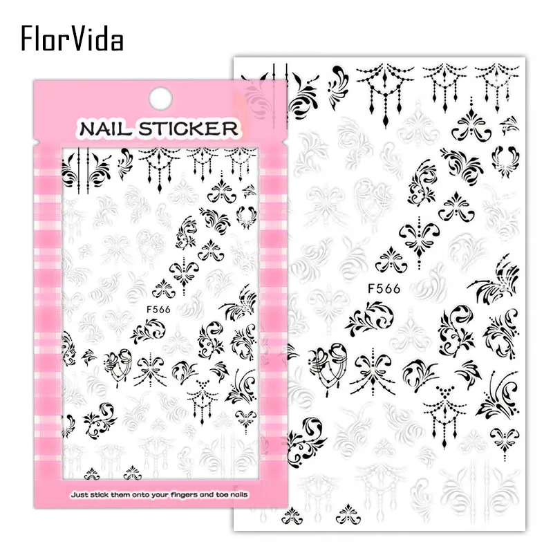 FlorVida F214-220 3D слайдер для ногтей золотые черные наклейки Переводные картинки с бабочками клейкий дизайн для маникюра Советы украшения для ногтей