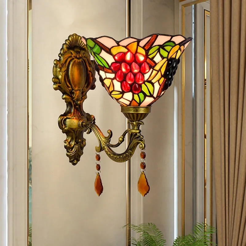 

European grape bathroom mirror front lamp European American Garden Crystal bedside wall lamp corridor balcony wall lamp