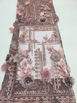 

onion color handmade french beaded lace fabrics 2019 3d flower sequins fabric luxury full beaded bridal lace fabric 5yards