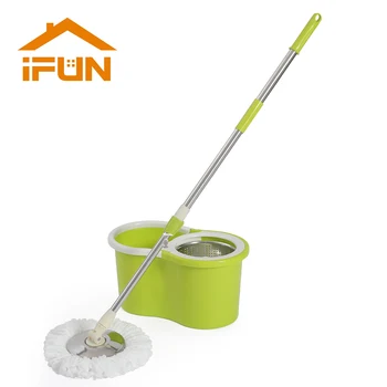 

iFun spin Mop & bucket double drive with 2pcs microfiber mop heads floor cleaning system easy wring metal handle