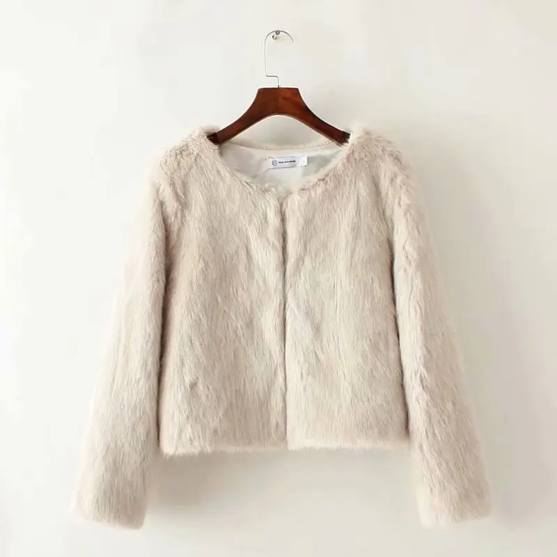 

2019 Autumn & Winter New Style WOMEN'S Dress Western Style Solid Color Crew Neck Long Sleeve Short Imitation Fur Furry Jacket Wo