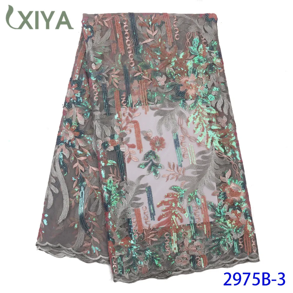 Embroidery Sequence Fabrics African French Tulle Mesh Lace Fabric High Quality Sequins Lace Fabrics for Bridal Material APW2975B